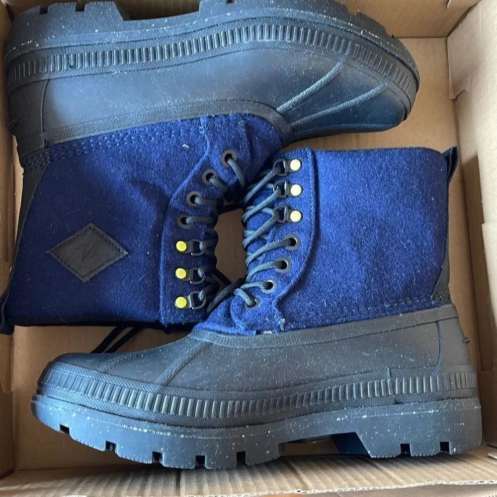Sperry Mens Snow Boots Lace Up‎ Rubber Outsole Ice Bay Wool Navy Size 7.5